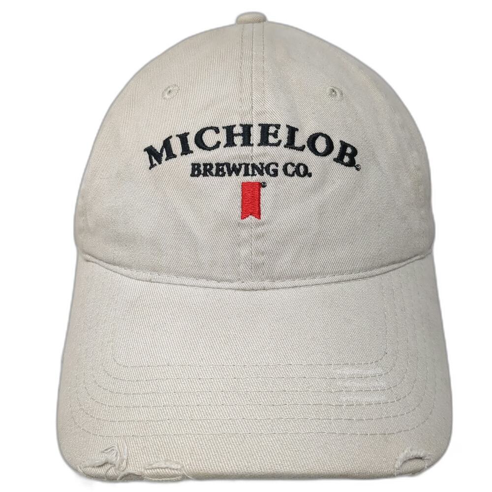 Michelob Brewing Co Baseball Cap Beige One Size Distressed Brim Slideback Hat